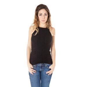Zuelements Ruched Sleeveless Tank Women Black Tops & T-Shirts